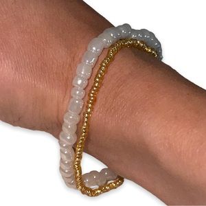 New Unisex Gold & Iridescent Handmade Artisan Beaded Stretchy Bracelets